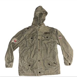 HURLEY Men's Jacket Military Mens Size Medium Green 4 Front Pockets Hooded Beach